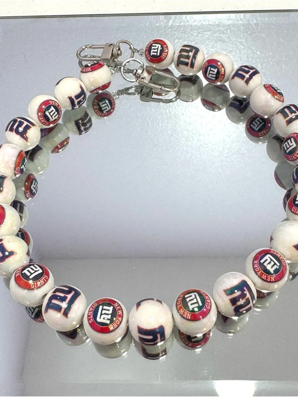 New White Beaded NY Bag Chain 18 inches